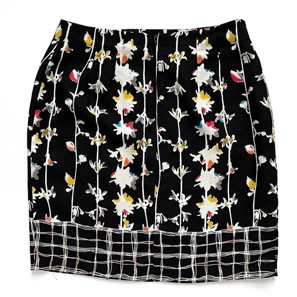 Mixit Faux Wrap Skirt Sz 10 Black White Multi Color Floral Grid Dual Pattern - Picture 5 of 6